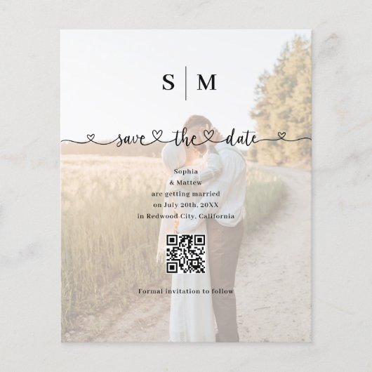 Budget Photo Heart Script Wedding Save the Date Flyer (Voorkant)