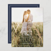 BUDGET Photo Overlay Navy Blue WEDDING Invite (Voorkant / Achterkant)