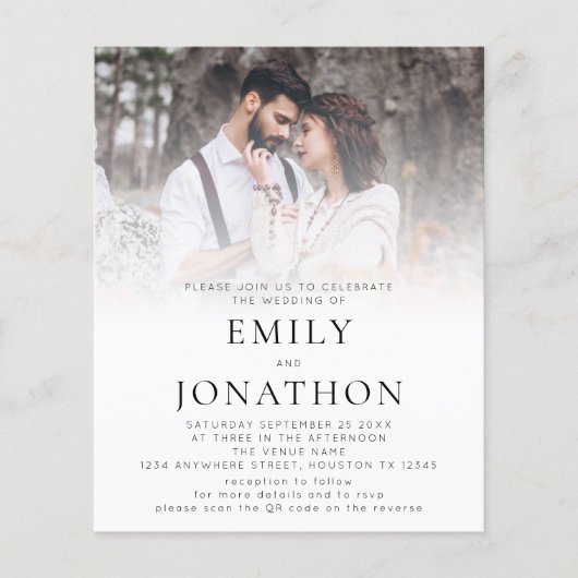Budget Photo Overlay QR Code Weduwen Uitnodiging (Voorkant)