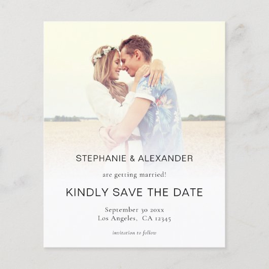 Budget Photo Overlay QR Weddenschap Save the Date (Voorkant)