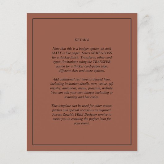 BUDGET Photo Overlay Terracotta Wedding Invite (Achterkant)