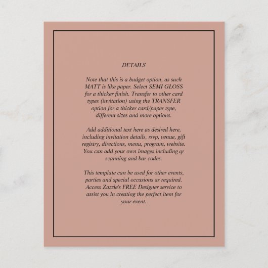 BUDGET Photo Overlay Terracotta WEDDING Invite (Achterkant)