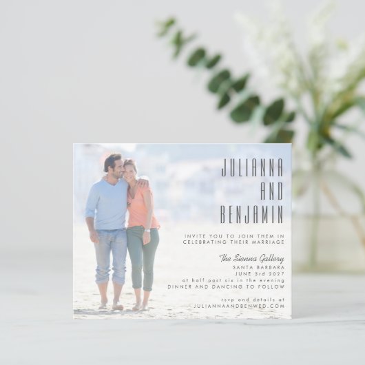 Budget Photo Overlay Wedding Horizontal Invite (Staand voorkant)