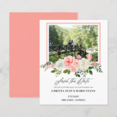 Budget Photo Pink floral Wedding Save the Date (Voorkant / Achterkant)