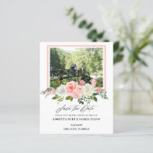 Budget Photo Pink floral Wedding Save the Date (Staand voorkant)