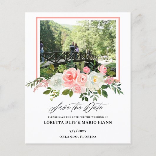 Budget Photo Pink floral Wedding Save the Date (Voorkant)