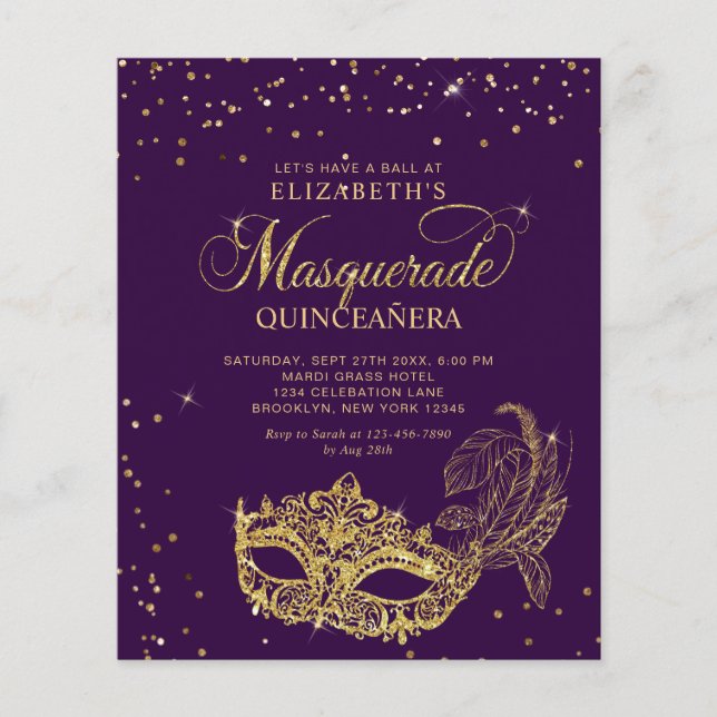 BUDGET Photo Purple Gold Masquerade Quinceañera (Voorkant)