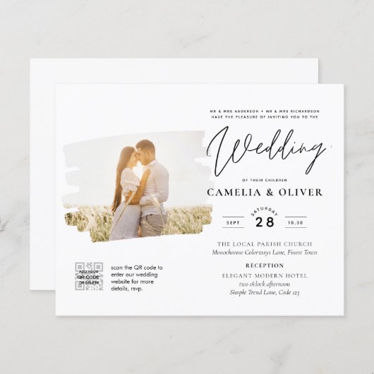 BUDGET PHOTO QR CODE Weddenschap nodigt RSVP - det (Voorkant / Achterkant)