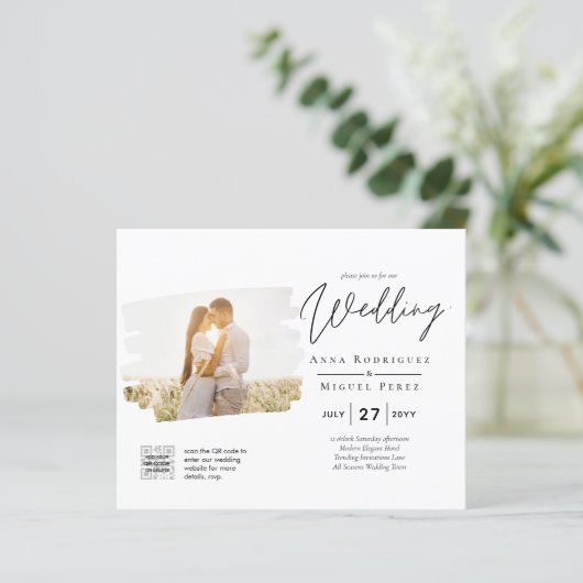 BUDGET PHOTO QR CODE Weddenschap nodigt RSVP - det (Staand voorkant)