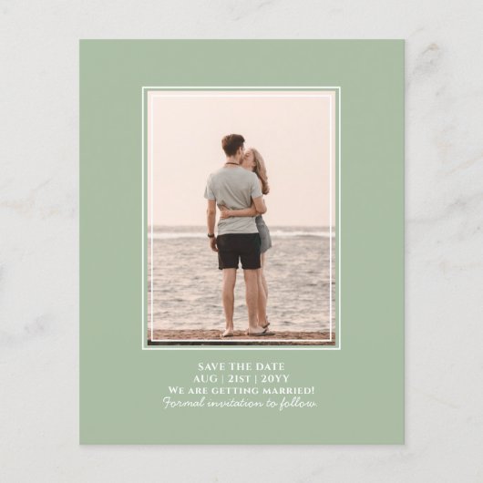 BUDGET Photo Save Dates - Monochrome Sage Green Flyer (Voorkant)