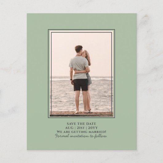 BUDGET Photo Save Dates - Monochrome Sage Green Flyer (Voorkant)