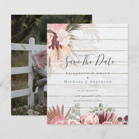 BUDGET PHOTO SAVE DATES - Pampas Grass Burgundy (Voorkant / Achterkant)