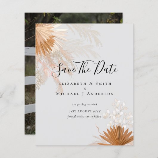 BUDGET Photo Save Dates PAMPAS Grass Terracotta (Voorkant / Achterkant)