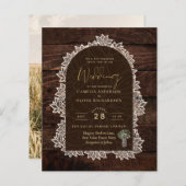 Budget Photo Wedding Invitation Rustic Lace Wood (Voorkant / Achterkant)