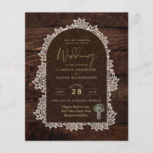 Budget Photo Wedding Invitation Rustic Lace Wood (Voorkant)