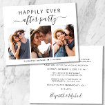 Budget Photo Wedding Reception Invitation<br><div class="desc">Begrotingsvriendelijke aankondiging en uitnodiging voor de ontvangst van een privé-bruiloft. De voorzijde kenmerkt een 3 fotocollage, "Gelukkig Ever na Partij"in eenvoudige typografie en een stijlvol manuscript met swashes, uw eerste namen en uw bruiloft of ontvangstdatum. Voor de omgekeerde kant, personaliseer uw aankondiging en uitnodiging en voeg uw namen in een...</div>