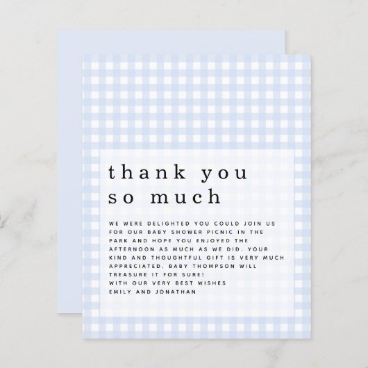 Budget Picnic Baby shower Blue Gingham Hartelijk d (Voorkant / Achterkant)