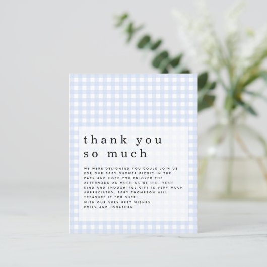 Budget Picnic Baby shower Blue Gingham Hartelijk d (Staand voorkant)
