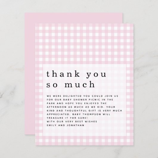 Budget Picnic Baby shower Pink Gingham Hartelijk d (Voorkant / Achterkant)