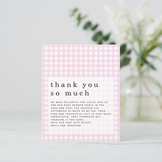 Budget Picnic Baby shower Pink Gingham Hartelijk d (Staand voorkant)