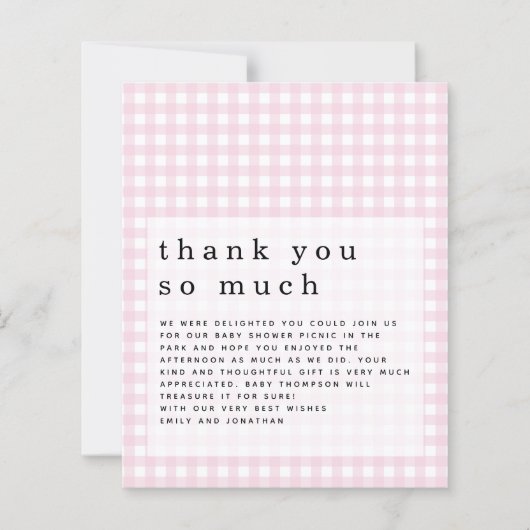 Budget Picnic Baby shower Pink Gingham Hartelijk d (Voorkant)