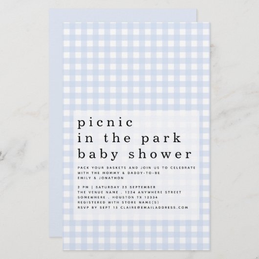 Budget Picnic Park Baby shower Blue Gingham (Voorkant / Achterkant)