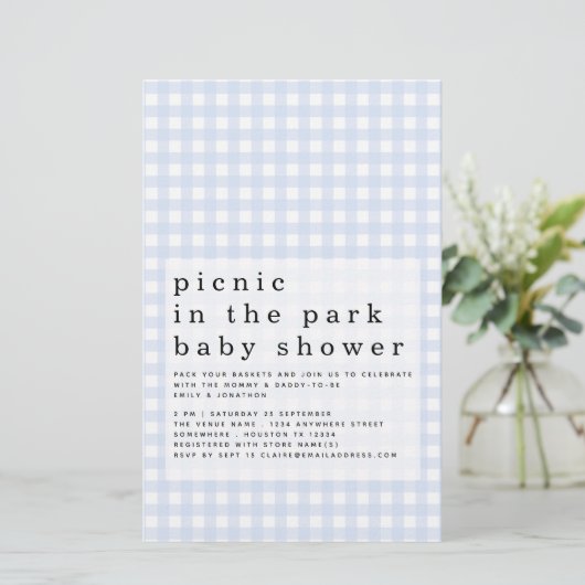 Budget Picnic Park Baby shower Blue Gingham (Staand voorkant)