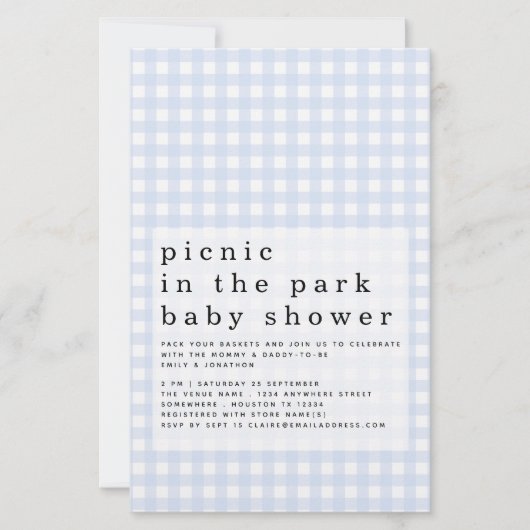 Budget Picnic Park Baby shower Blue Gingham (Voorkant)