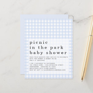 Budget Picnic Park Baby shower Blue Gingham Uitnod