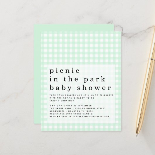 Budget Picnic Park Baby shower Green Gingham (Voorkant / Achterkant in situ)