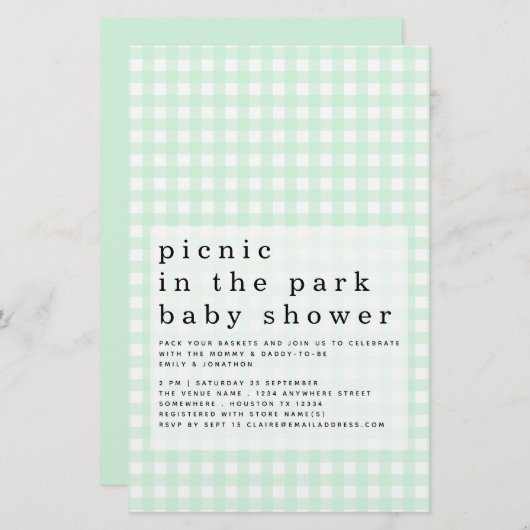 Budget Picnic Park Baby shower Green Gingham (Voorkant / Achterkant)