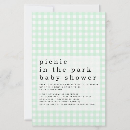 Budget Picnic Park Baby shower Green Gingham (Voorkant)