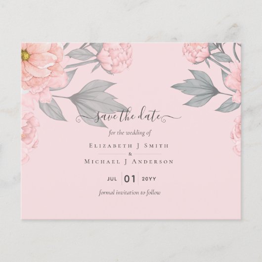 BUDGET  PIJONENROZEN Pink Salie Perzik Bruiloft Flyer (Voorkant)