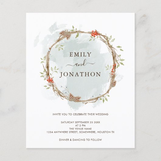 Budget Pine Berries - Uitnodiging voor kerstwedden (Voorkant)