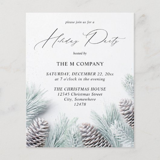 Budget Pine Cone & Snow Holiday Party Flyer (Voorkant)