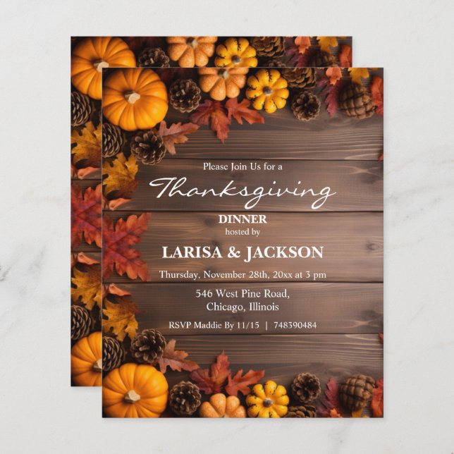 Budget Pine Cones Pumpkins Thanksgiving Uitnodigin (Voorkant / Achterkant)