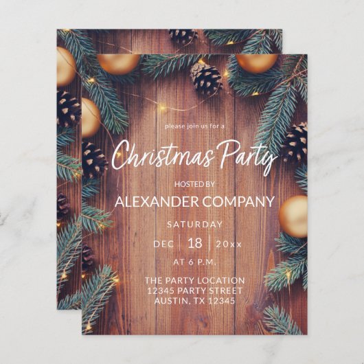 Budget Pine & Gold Ornament Rustige Kerstparty (Voorkant / Achterkant)