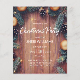 Budget Pine & Gold Ornament Rustige Kerstparty Flyer