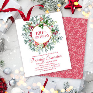 Budget Pine Holly Berry 100th Verjaardag Uitnodigi