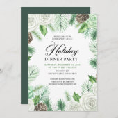 Budget Pine Holly Corporate Dinner Party Uitnodige Kaart (Voorkant / Achterkant)