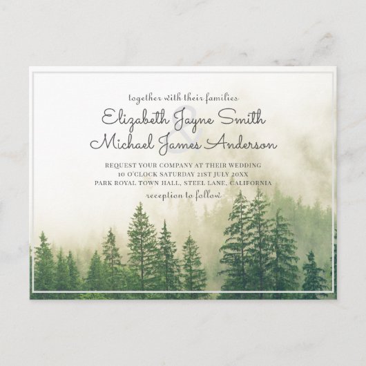 Budget Pine Trees Wedding Invitting Forest Briefkaart (Voorkant)