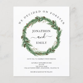 Budget Pine Wreate Kerstbruiloft Uitnodiging