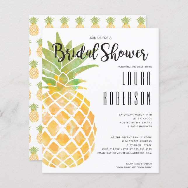 Budget Pineapple Bridal Shower Uitnodiging (Voorkant / Achterkant)