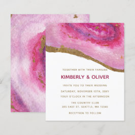 Budget Pink and Gold Agate Wedding Invitation