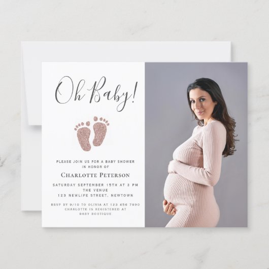 Budget Pink Baby Feet Photo Baby Shower Invitation (Voorkant)