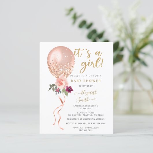Budget Pink Balloon Baby shower (Staand voorkant)