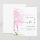Budget Pink Blossom Wedding Evening Party Invite (Voorkant / Achterkant)