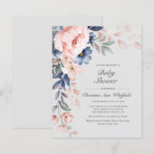 Budget Pink Blue Floral Baby shower Uitnodiging (Voorkant / Achterkant)