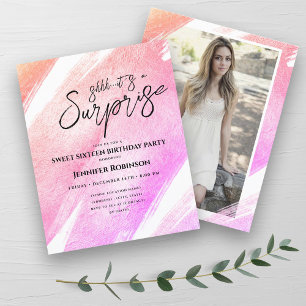 Budget Pink Blush Ombre Verrassing Sweet 16 Invite