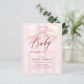 Budget pink bow girl baby shower invitation (Staand voorkant)